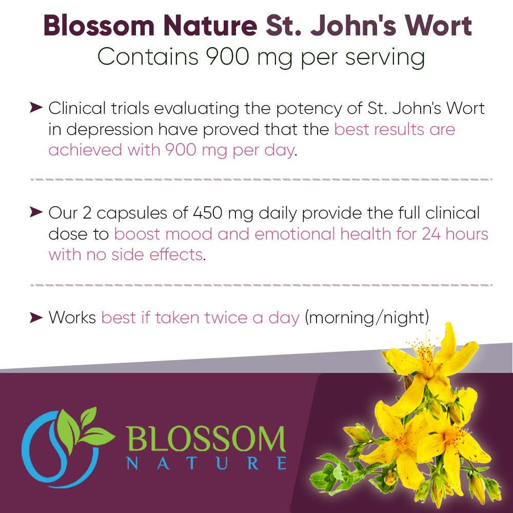 St.John\'s Wort 900mg Supplement-Natural Antidepressant for Mood Boost, Anxiety & Depression Support-Provides Extended Stress Relief-120 capsules, 450mg of St Johns Wort with 0.3% Hypericin per Capsule