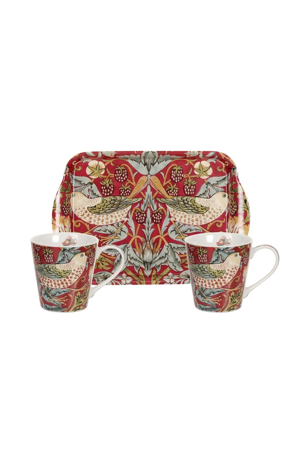 Pimpernel x Spode Morris & Co Mug and Tray Set - Porcelain & Melamine, Suitable for Tea or Coffee Time with Your Partner, Strawberry Thief Motif