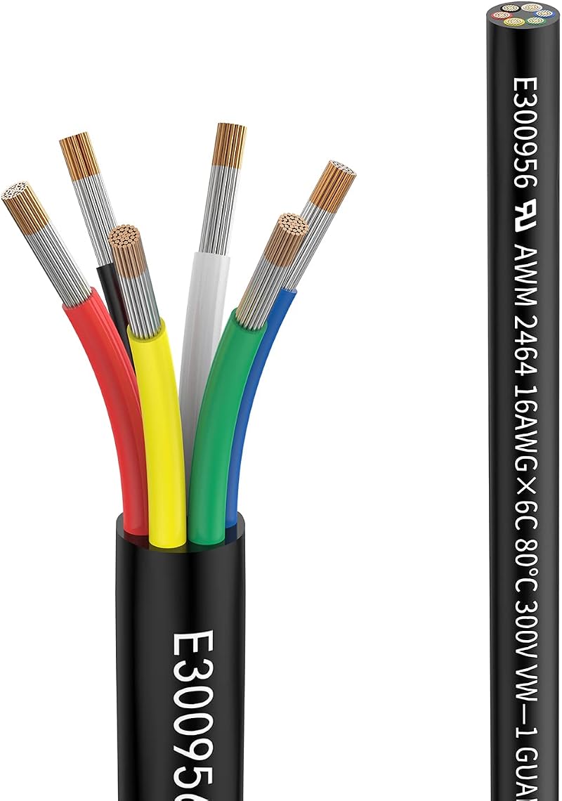 Matugajp 16 AWG 6 Core Electrical Wire 10M 300V Tinned Copper