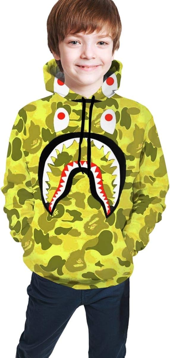 Unisex 3D Print Ba-pe Shark Mouth Teeth Hooded with Pocket Sweatshirt for Boys/Girls/Teen/Kid