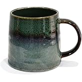 wewlink Large Ceramic Coffee Mug, Pottery Mug,Tea Cup for Office and Home,Handmade Pottery Coffee Mugs,16.5 Oz,Dishwasher and Microwave Safe,kiln altered glaze craft (Dark Green)