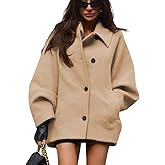 Muzly Womens Pea Coat Single Breasted Lapel Peacoat 2025 Fall Winter Trench Coat Oversized Jackets Casual Outerwear