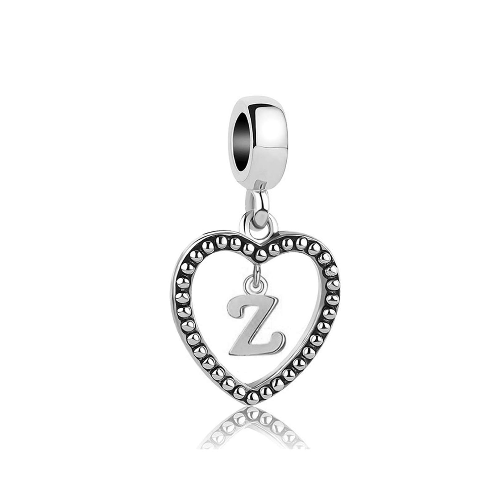 Initial Letter Z Love Heart Dangle Charm fits Pandora Charms Bracelets Name Birthday Jewellery Gift for Daughter Women Sister Family Granddaughter Christmas