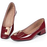 VYKF Women's Low Chunky Block Heel Leather Comfortable Square Toe Dress Shoes Pumps Office Lady Shoes