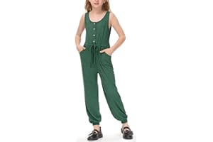 BesserBay Girls Summer Casual Sleeveless Long Pant Romper with Side Pockets 6-14 Years