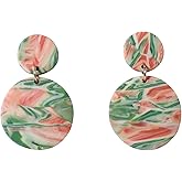 Handmade Geometric Dangle Earrings for Women Colorful Round Polymer Clay Long Drop Earrings 18K Gold Plated Stainless Steel Jewelry Gift