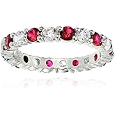 Ice Gems Sterling Silver Created Ruby and Cubic Zirconia Wedding Band Ring