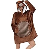 Très Chic Mailanda Animal Wearable Blanket Hoodie with Animal Hood – Warm Flannel Sherpa Sweatshirt Blanket for Adults