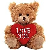 Plushland Stuffed Mocha Heart Bear – Love You- Plush Bear Toy for Kids & Adults - Embroidered Heart Pillow - Brown-6 inches