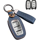 YINEOR Key Fob Cover Leather Car Key Case Keychain Fob Holder Compatible with Chrysler Voyager Pacifica Touring Limited 2017-2024 (CRL-Blue)