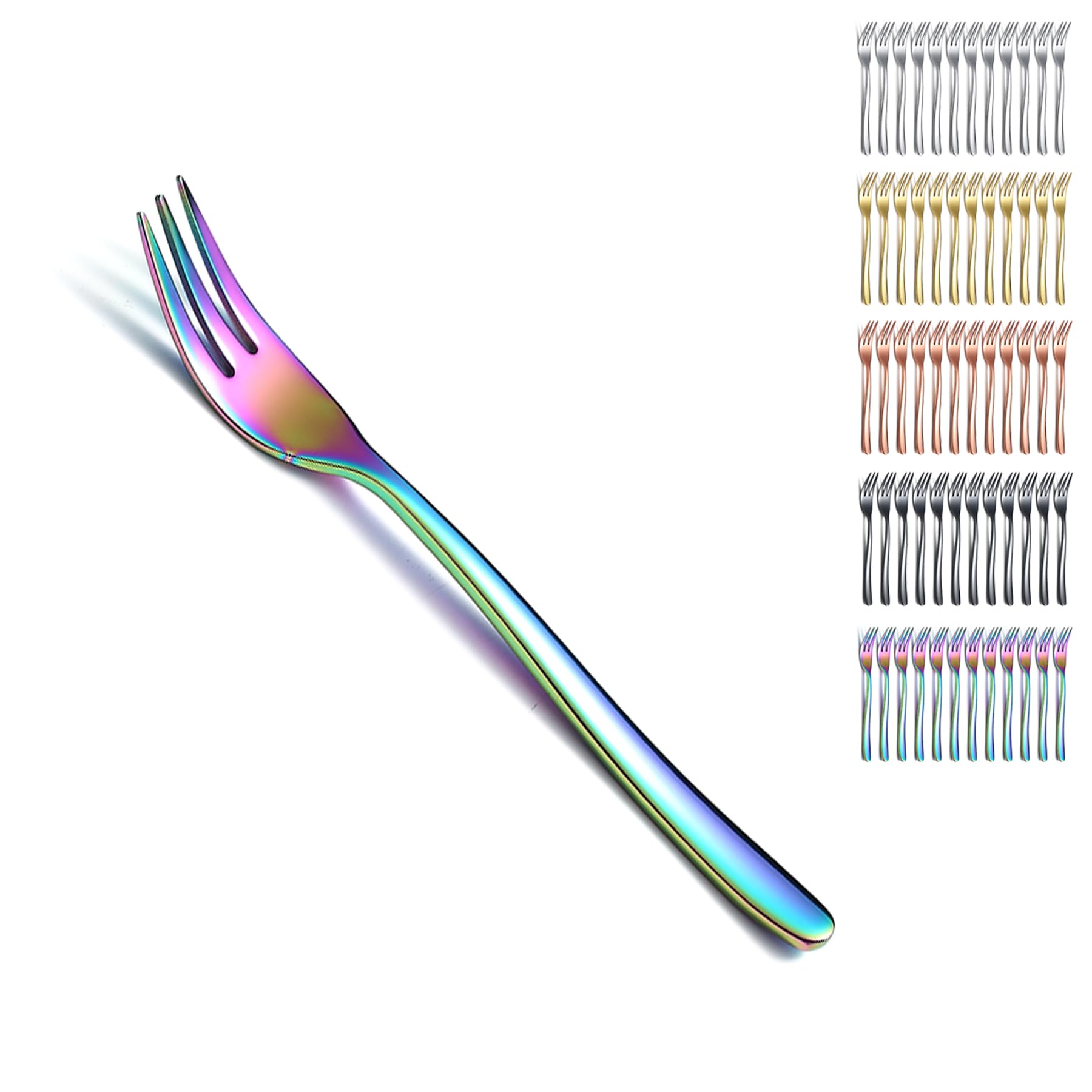 Kyraton Rainbow Dessert 12 Pieces 15.6cm Stainless Steel Cake Fork, Tea Forks, Fruit, Pastry Cutlery Set, Dishwasher Safe