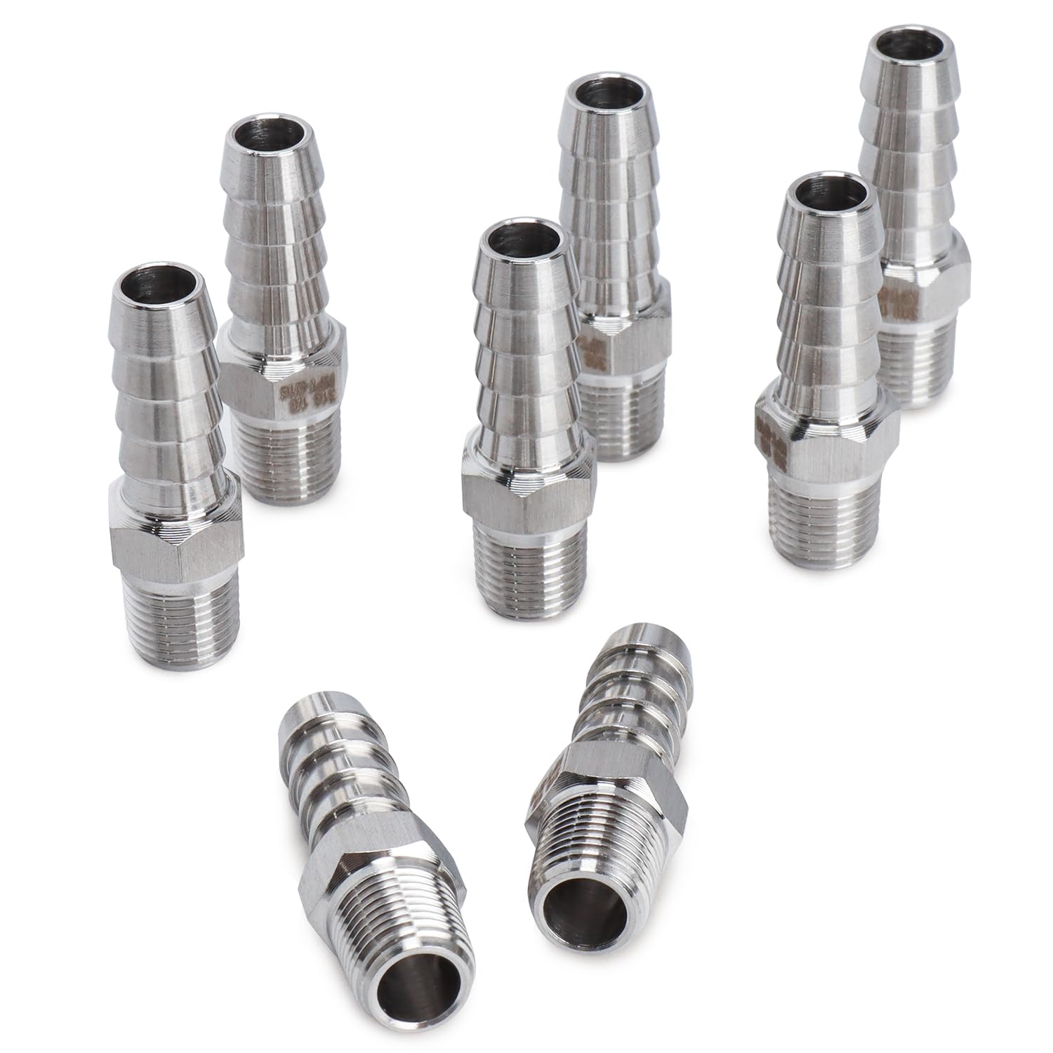 LTWFITTING Stainless Steel 316 Barbed Fitting Connector 1/8" Male BSPT x 5/16"(8mm) Hose Barb Fuel Gas Water (Pack of 25)