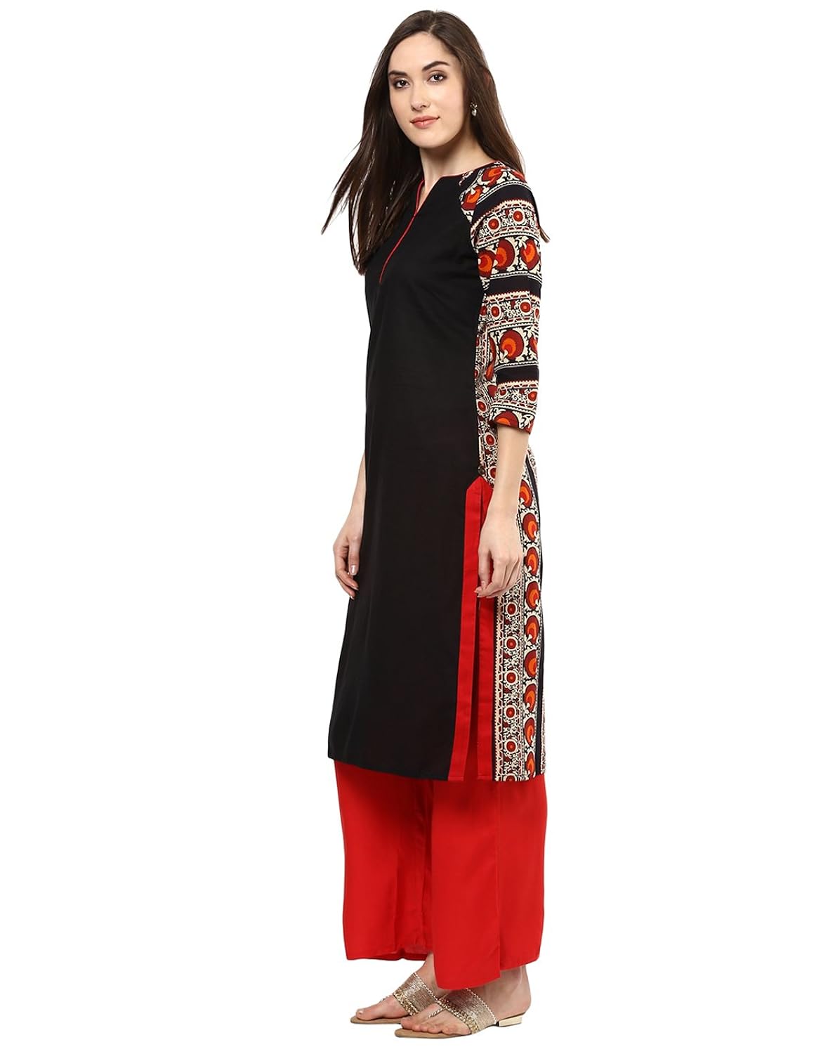 jaipur kurti black solid kurta with red palazzo set