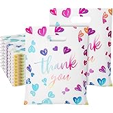 Chirpbirds 100PCS Thank You Bags for Business Small, 2.36Mil Plastic Shopping Merchandise Gift Bags with Handles for Birthday Party Favor and Stores, 15 x 12 Inch