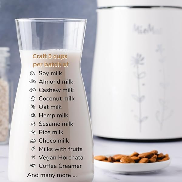 MIOMAT 8IN1 PLANT BASED MILK MAKER | MAKE 40OZ OF NATURAL ALMOND MILK, SOY MILK, OAT MILK, COCONUT MILK, AND MORE … + SOUPS, PORRIDGES, SMOOTHIES, PURÉES… | AUTOMATICALLY, AT THE TOUCH OF A BUTTON