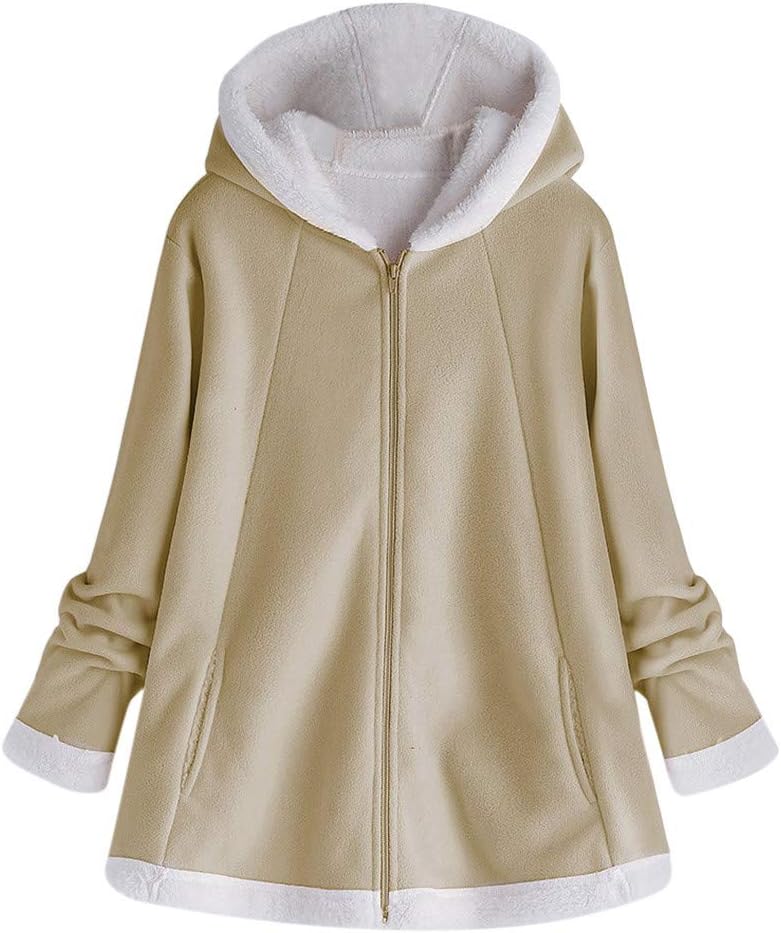 Moonuy Fashion Womens Winter Pocket Zipper Long Sleeve Plush Hoodie Sweater Coat Warm Jacket Coat