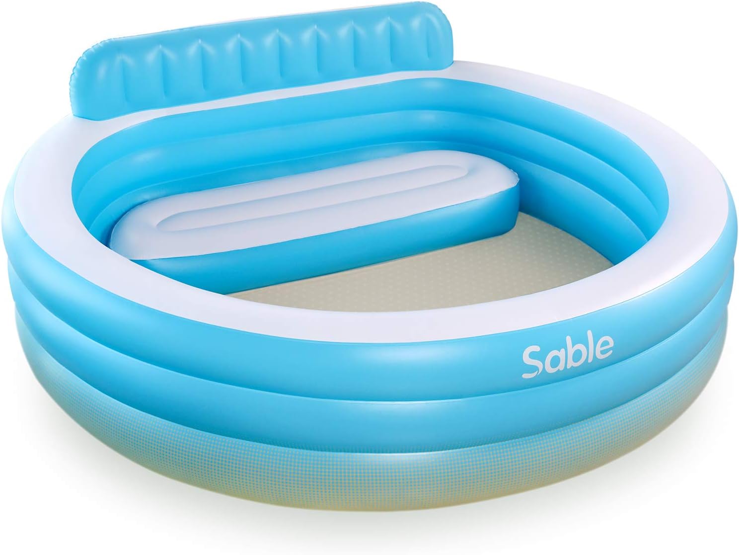 Sable Inflatable Family Paddling Swimming Pool for Kids & Adults Indoor & Outdoor, 223 x 215 x 76 cm with Backrest, Built-In Bench, Easy to Drain