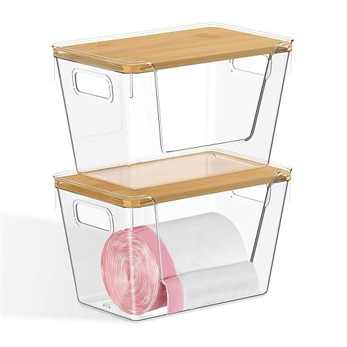 Stackable Trash Bag Dispenser Roll Holder with Bamboo Lid for