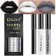 evpct 3Pcs Dark Black Grey Gray White Matte Liquid Lipstick Lip Stain Sets for Women Matte+Lipstick Long Lasting Permanent 24 hr Hours Magic Lipstick 24 Hours original Waterproof 16#