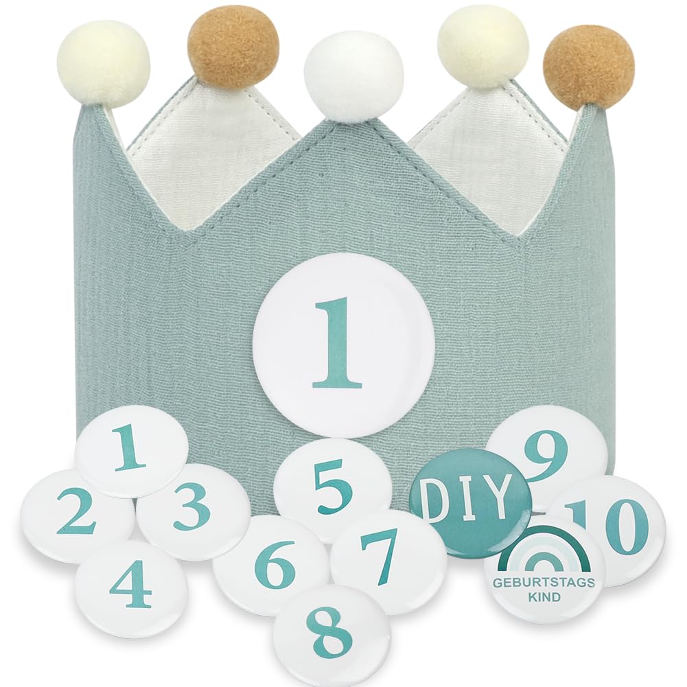 URAQT Birthday Crown for Kids, Reusable Party Hat Crown with Interchangeable Number from 1 to 10, Felt Happy Birthday Hat, Tiara Headbands Gifts for Boys Girls, Light Green