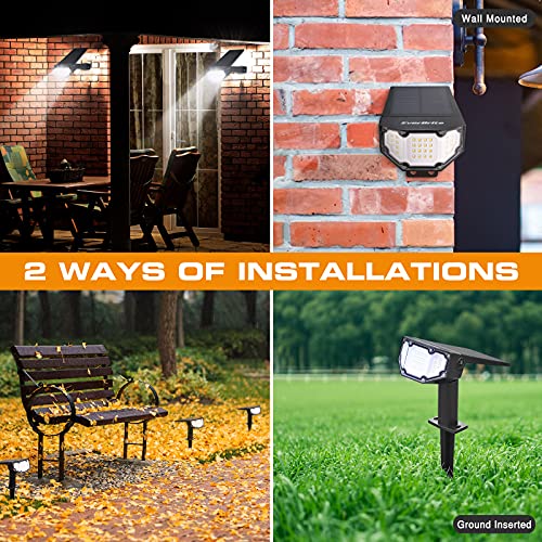 EverBrite 30LEDs Solar Lights Outdoor, IP67 Waterproof Landscape Spotlights 2-in-1 Wall Light with 4 Modes Cold & Warm Dimmable for Pathway Garden Yard Driveway Pool, 2 Packs