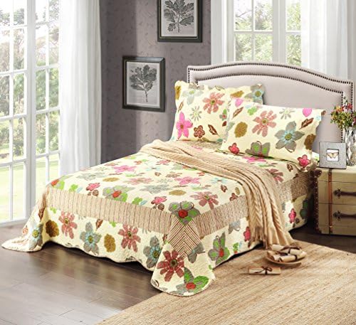 Tache 3 Piece Floral Reversible Rainbow Blooms Bedspread Quilt Set, California King
