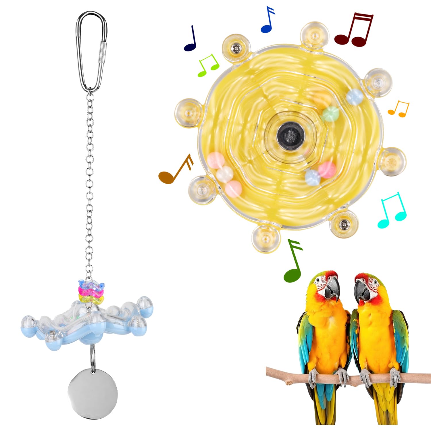 PEUTIER 2pcs Parakeet Bird Toys, Colorful Interactive Spinning Wheel with Rattles Bird Toys for Caged birds Cockatiels Toys Budgie Toys Pet Parrot Accessories for Parrots