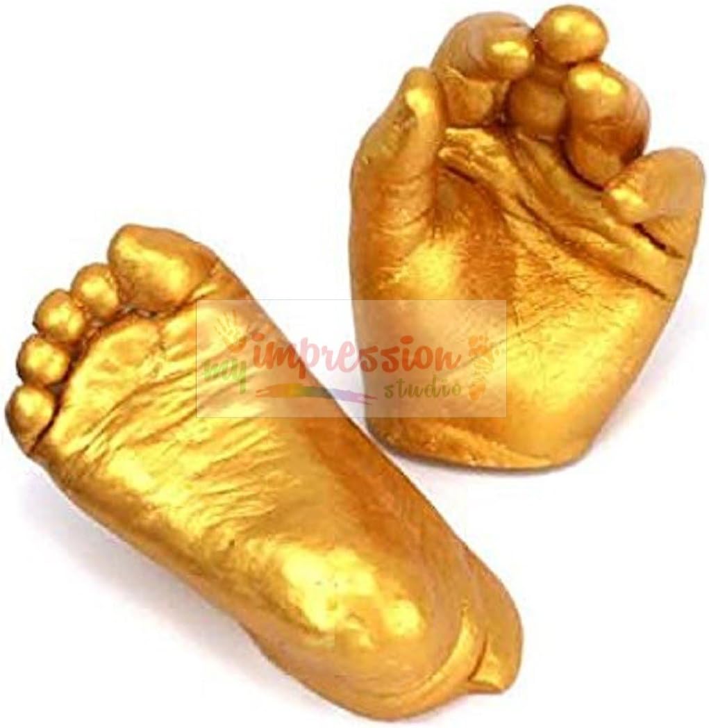 My Impression Studio DIY (Superior Color Changing Molding Material) Newborn 3D Hands and Feet Casting Kit with Metallic Gold Paint Color
