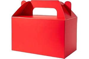 PEIQICHU 24 Pack Candy Treat Boxes Snack Goodie Bags Party Favors Box Party Gift Bags for Birthday, Baby Shower, Weddings Cardboard Candy Containers With Handle, Gable Style, Red
