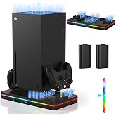 Charging Stand with Cooling Fan, CODOGOY Vertical Stand Compatible with Xbox Series X/S Console&amp;Controller, Dual Controller Charger Station Dock with 3 USB Ports,2*1100 mAh Rechargeable Battery Packs