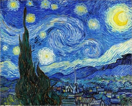 Cuadro sobre lienzo 90 x 70 cm: Starry night de Vincent van Gogh - cuadro terminado, cuadro sobre bastidor, lámina terminada sobre lienzo auténtico, impresión en lienzo