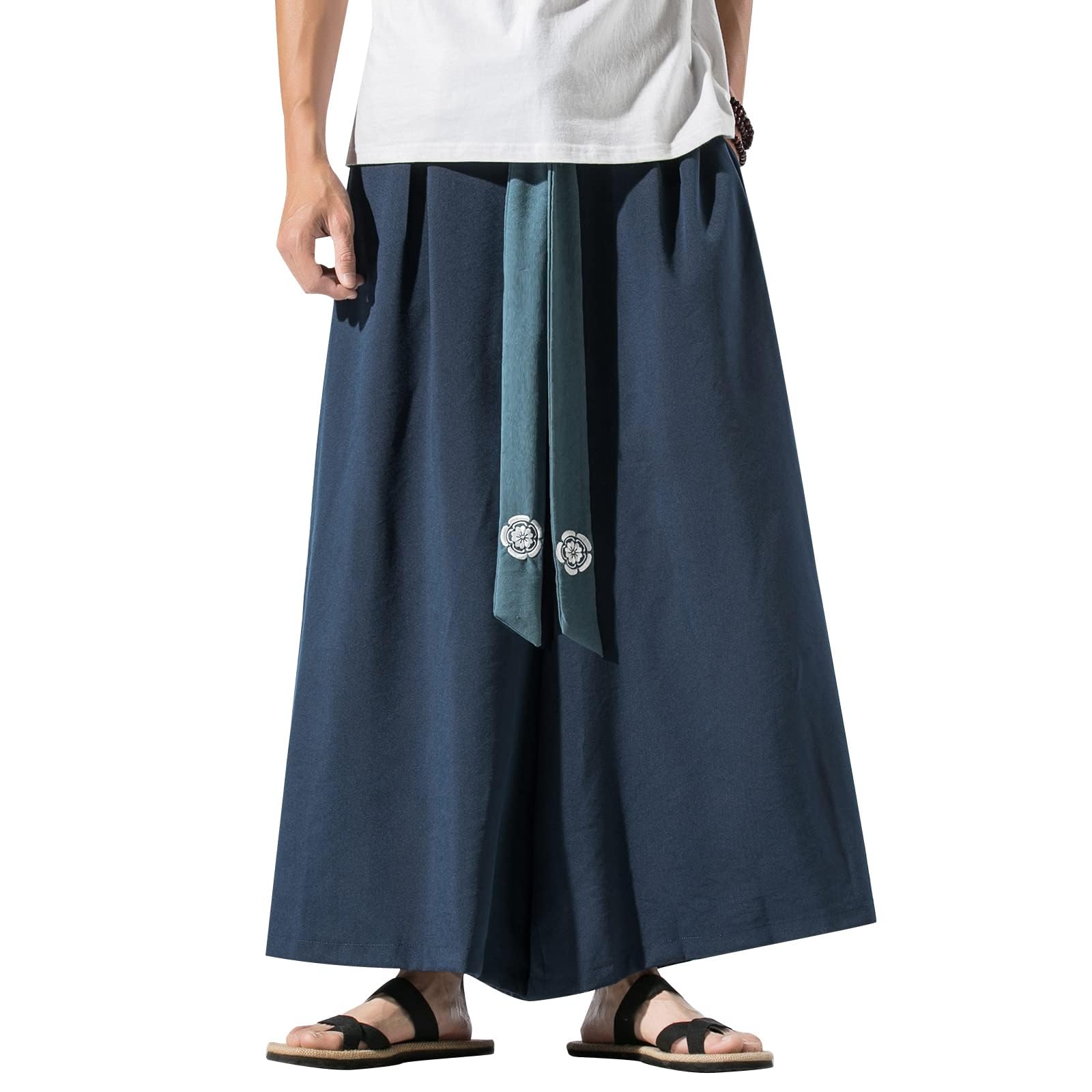 GURUNVANI Herren Hose mit weitem Bein, japanische Yogahose, Hip Hop Baggy Hose, 23k90marineblau, S