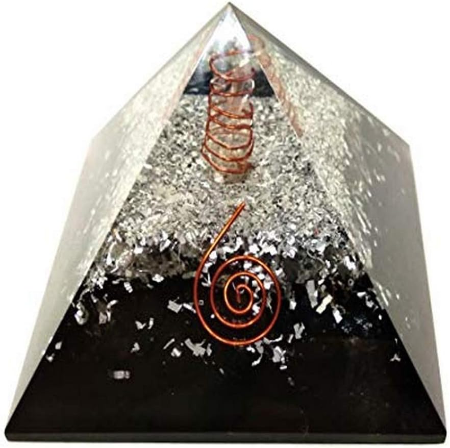 Mixed Media - Jet Energized Handmade New Tourmaline Orgone Pyramid Silver Dust Copper Coil Approx 3.5-4 Inch Free Booklet Crystal Therapy Communication Blessings IMAGE IS JUST A REFERENCE