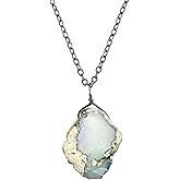 NJCRAFT Raw Gemstone Pendant Necklace for Women |Natural Healing Crystal Rough Pendant 15–25 Carat | 8–14 mm Stone |Black Plated Chain 16+2 Inch Adjustable | Gift Jewelry