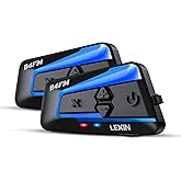 LEXIN Motorcycle Bluetooth Headset with Music Sharing, B4FM 10 Riders Communication Systems, Universal Helmet Bluetooth Inter