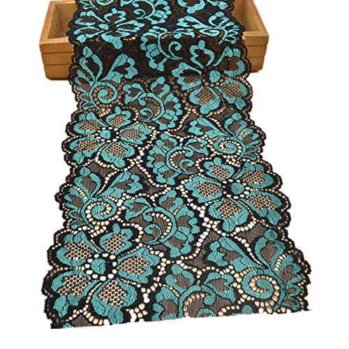 5 Yards Metallic Floral Lace Ribbon Stretch Tulle Lace Trim Elastic Webbing Nigerian African Fabric Width 18cm for DIY Craft Jewelry Making Clothes Accessories Gift Wrapping Wedding Party Decor (Teal)