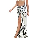 YAMMI TREE Women's Striped Bikini Cover Artificial Cotton Sarong Beach Towel Hanging Neck Shawl Beach Cover Shirt
