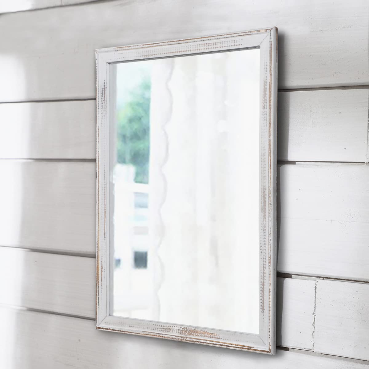 AAZZKANG Rectangle Wood Framed Wall Mirror - Rustic Hanging Mirror for Farmhouse Bedroom Bathroom
