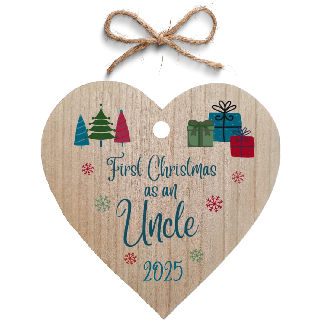 Second Ave First Christmas as an Uncle Cherry Wood Hanging Heart Christmas Xmas Tree Decoration Bauble