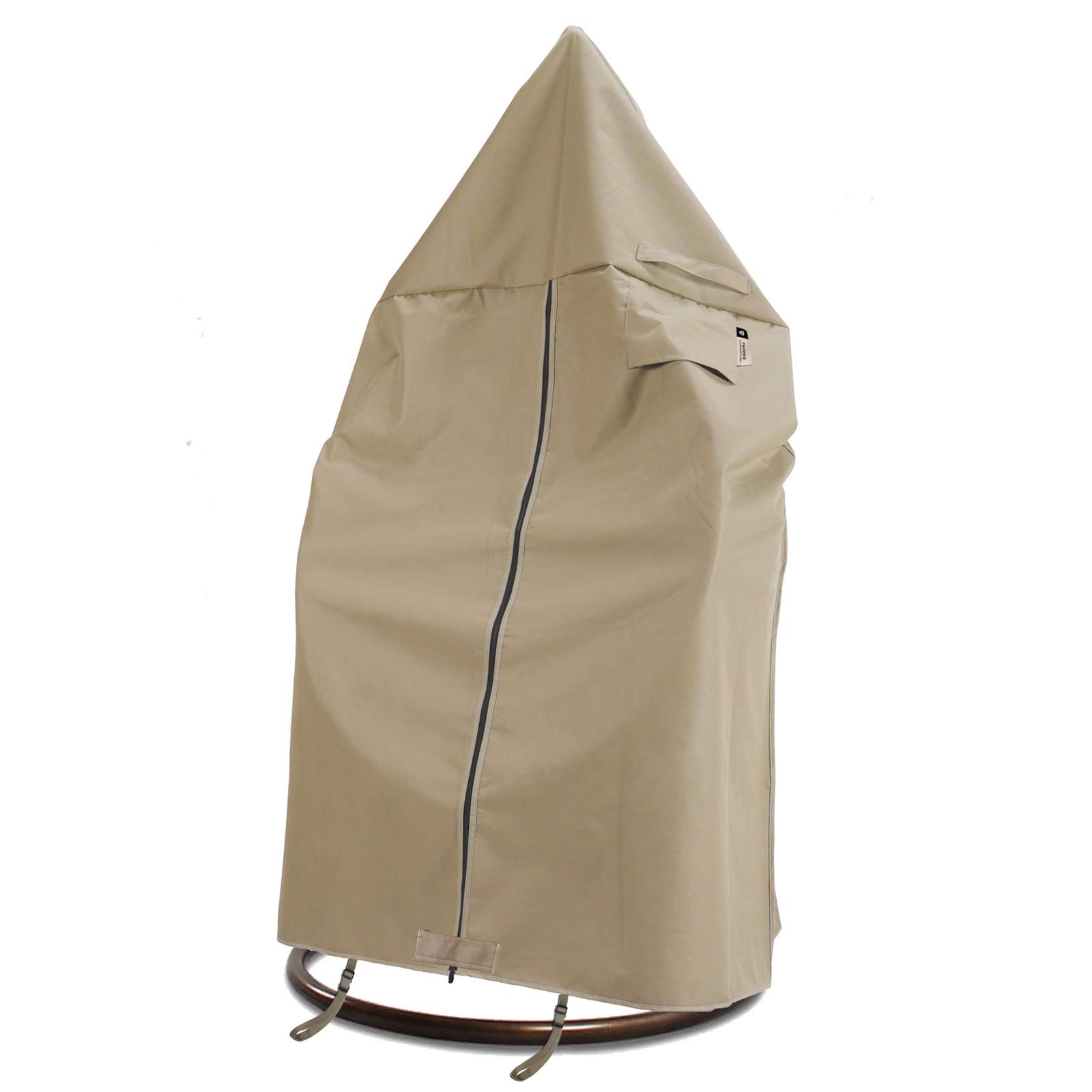 Flexiyard Garden Hanging Chair Cover with Adjustable X-Lock System and Zipper, Easy On Easy Off, Heavy Duty Waterproof 600D Oxford Outdoor Patio Swing Egg Chair Cover (200 x 110cm) - Desert Khaki