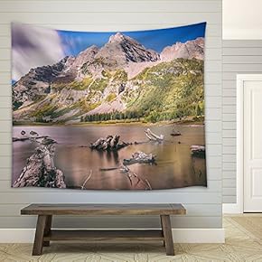 Mountain Landscape with Dead Woods on The Lake,Maroon Bells,Colorado, United States - Fabric Wall Tapestry Home Decor - 51x60 inches