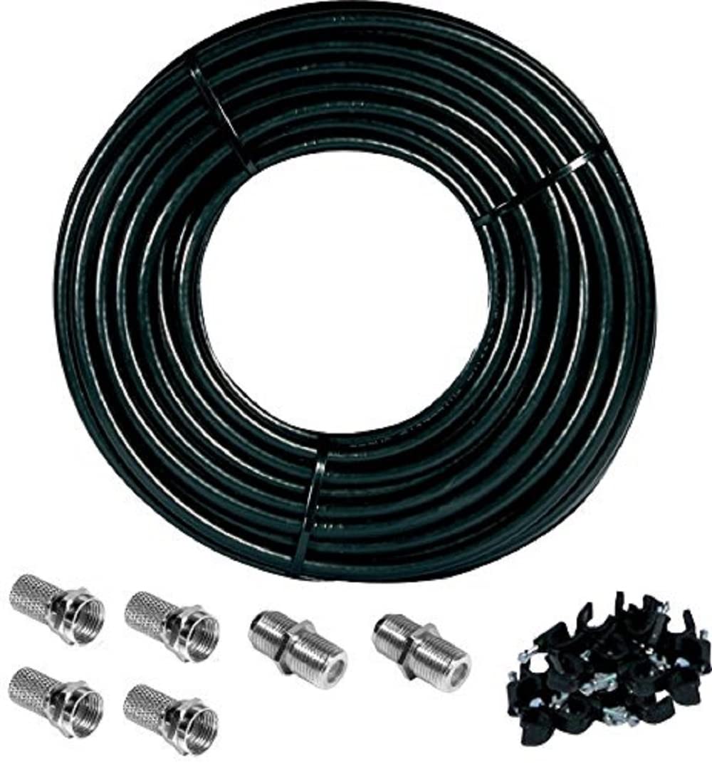 Merriway BH04562 5 Metre (16.1/4ft) Satellite TV Coaxial Shotgun Cable Extension Kit with Fittings - Black