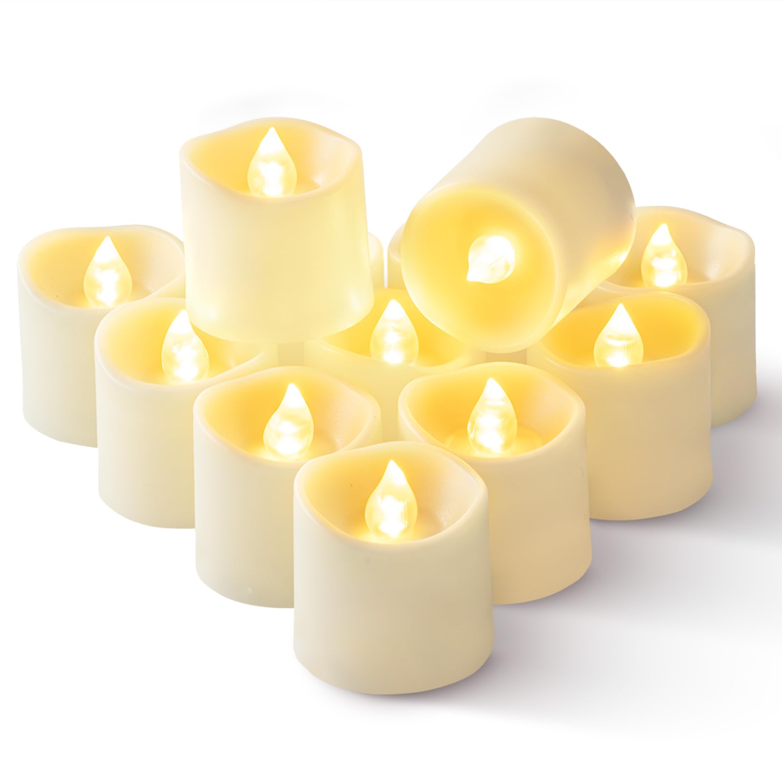 Photo 1 of Homemory 12Pack Timer Flameless LED Votive Candles, Long Lasting Battery Operated Tea Light with Timers, 6 Hours On and 18 Hours Off Cycle Automatically for Wedding,Table Decorations (Ivory Base)