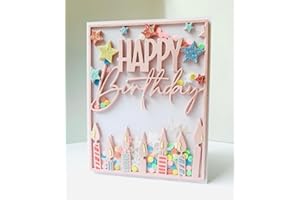 Ammsochy Cutting Dies 3D Background Frame Metal Stencils Scrapbooking Tools DIY Craft Carbon Steel Embossing Template for Paper Card Making Album Arts Supplies (Frame F-Happy Birthday 11.1x14.3cm)