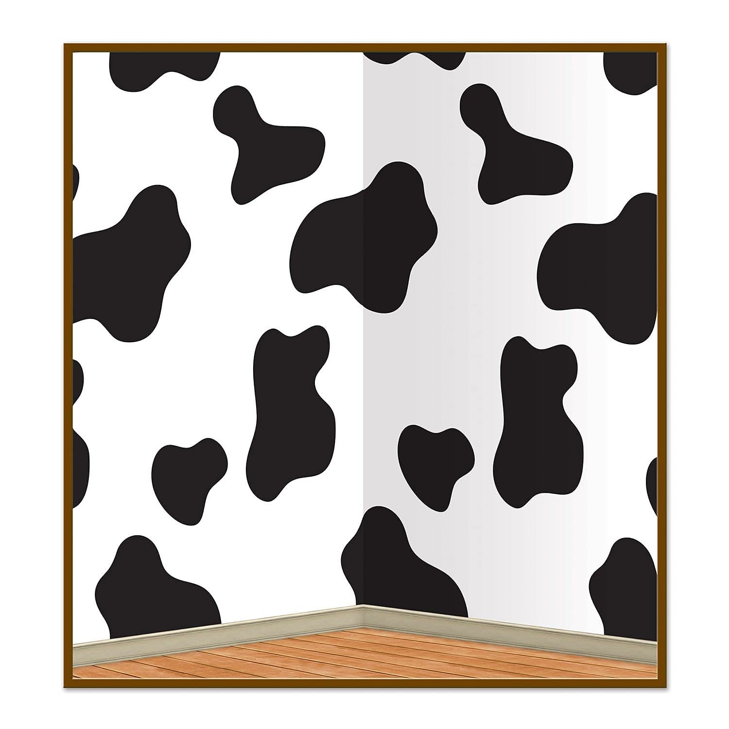 Beistle 52124 Party Supplies Cow Print Backdrop, Plastic, Black/White