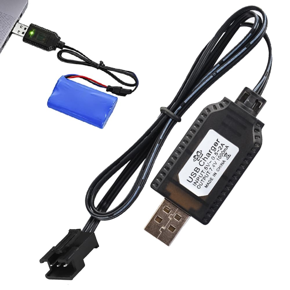 7.4V USB Charger Cable with SM-3 Pin Plug Universal Lipo Charger Durable RC Battery Charger Connector for Remote Control Toys Tank Rechargeable Batteries with Battery Protection (3) — image 1