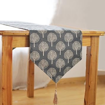 Woopower Tischläufer/Tischdecke aus Baumwoll-Leinen, 33 cm Breite, Baummuster, Länge 160 cm, 180 cm, 200 cm, 220 cm, 240 cm, 