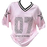 RoseSeek Girl's Jersey Y2K Oversized Graphic Number Print Tops V Neck Short Sleeve T Shirt Hip Pop Tee Streetwear