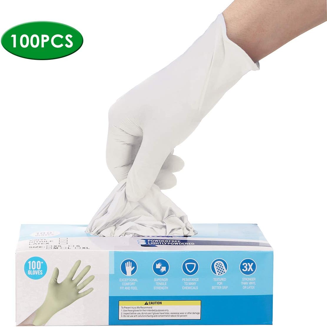 Nitrile Gloves, Hizek 100pcs Nitrile Gloves Disposable Exam Gloves Latex-Free Powder-Free Nitrile Gloves Exam Gloves Protective Gloves (S,M,L) (White, M)