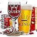King Beer Queen Wine Glass (Set of 2) - His Hers Couple Drinkware - Newlyweds Wedding Anniversary Bridal Gift - Mr and Mrs Housewarming Birthday Glassware - Husband Wife Funny Fancy Royalty Novelty